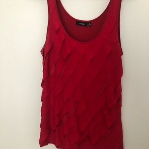 Red sleeveless blouse